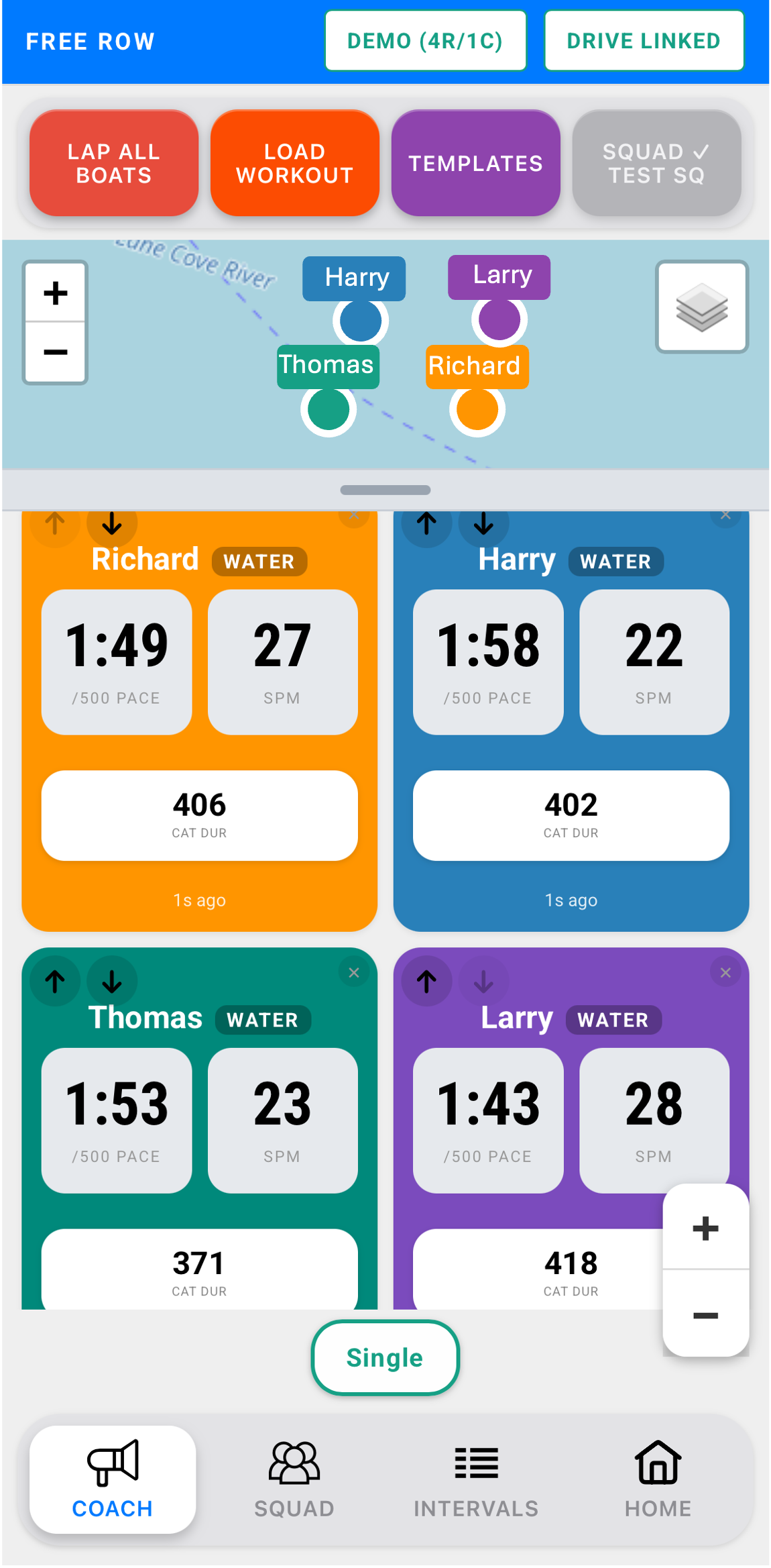 BoatRun coach live squad dashboard