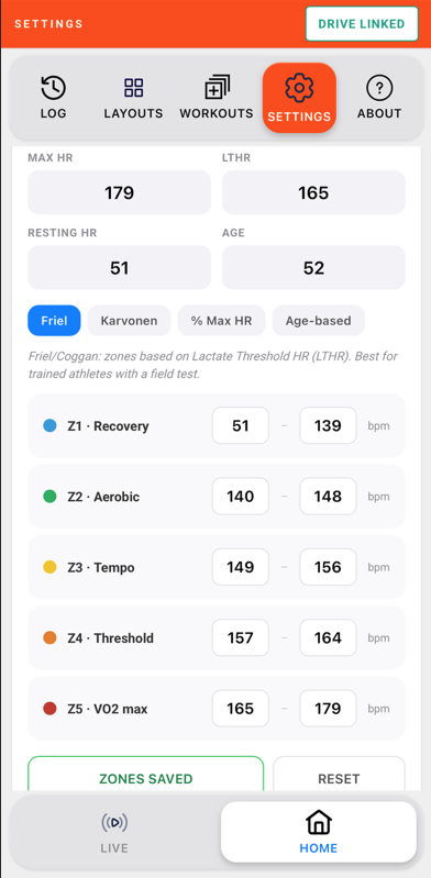 Heart rate zone settings
