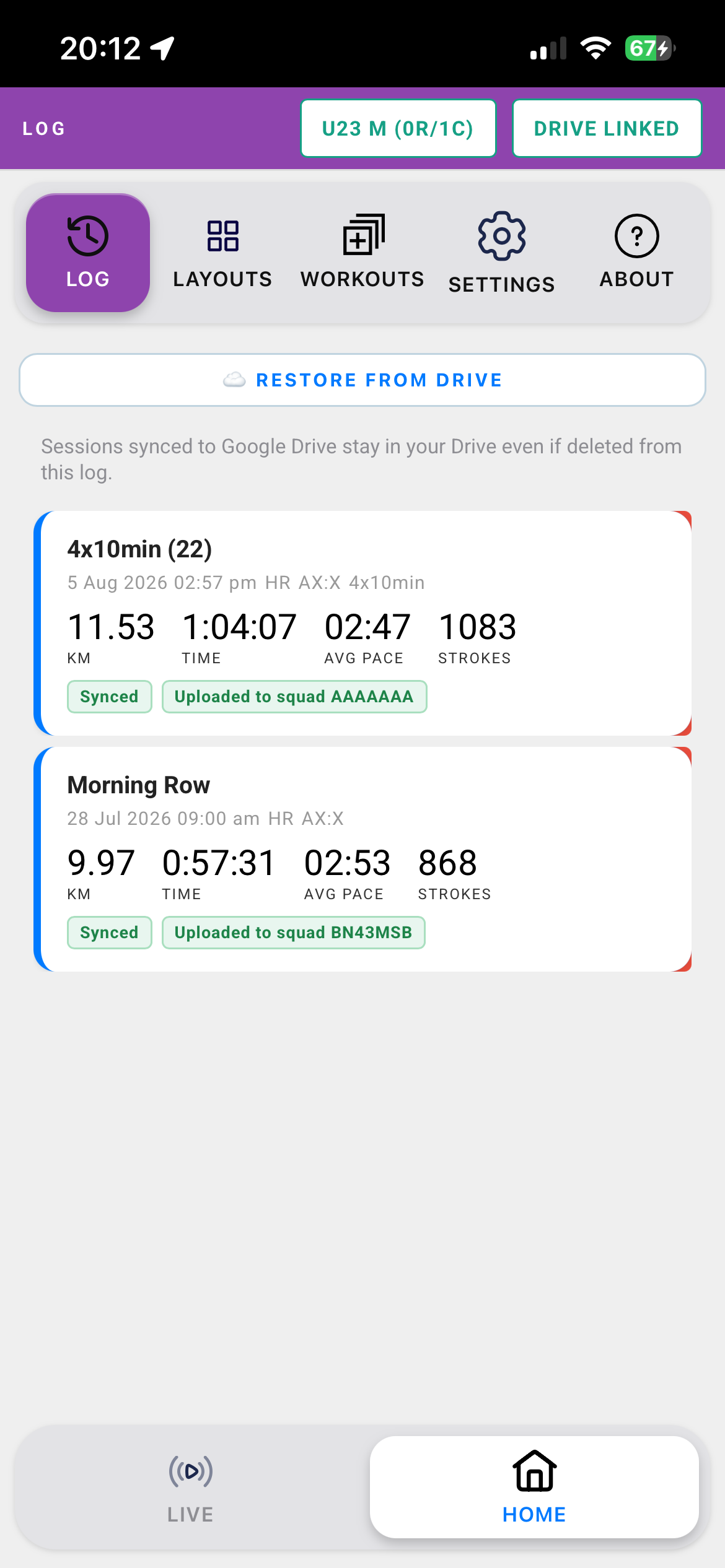 Session log list