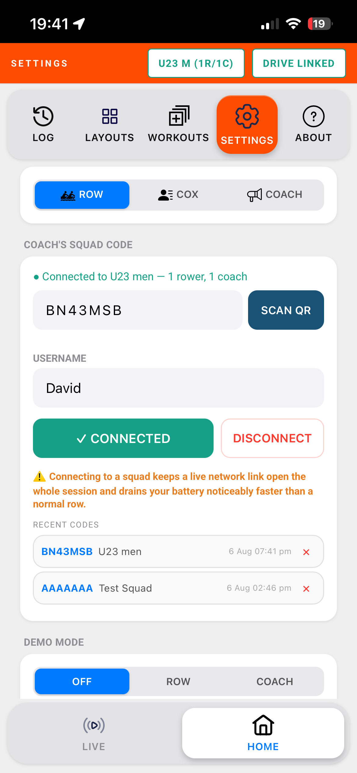 Connected to squad with username set