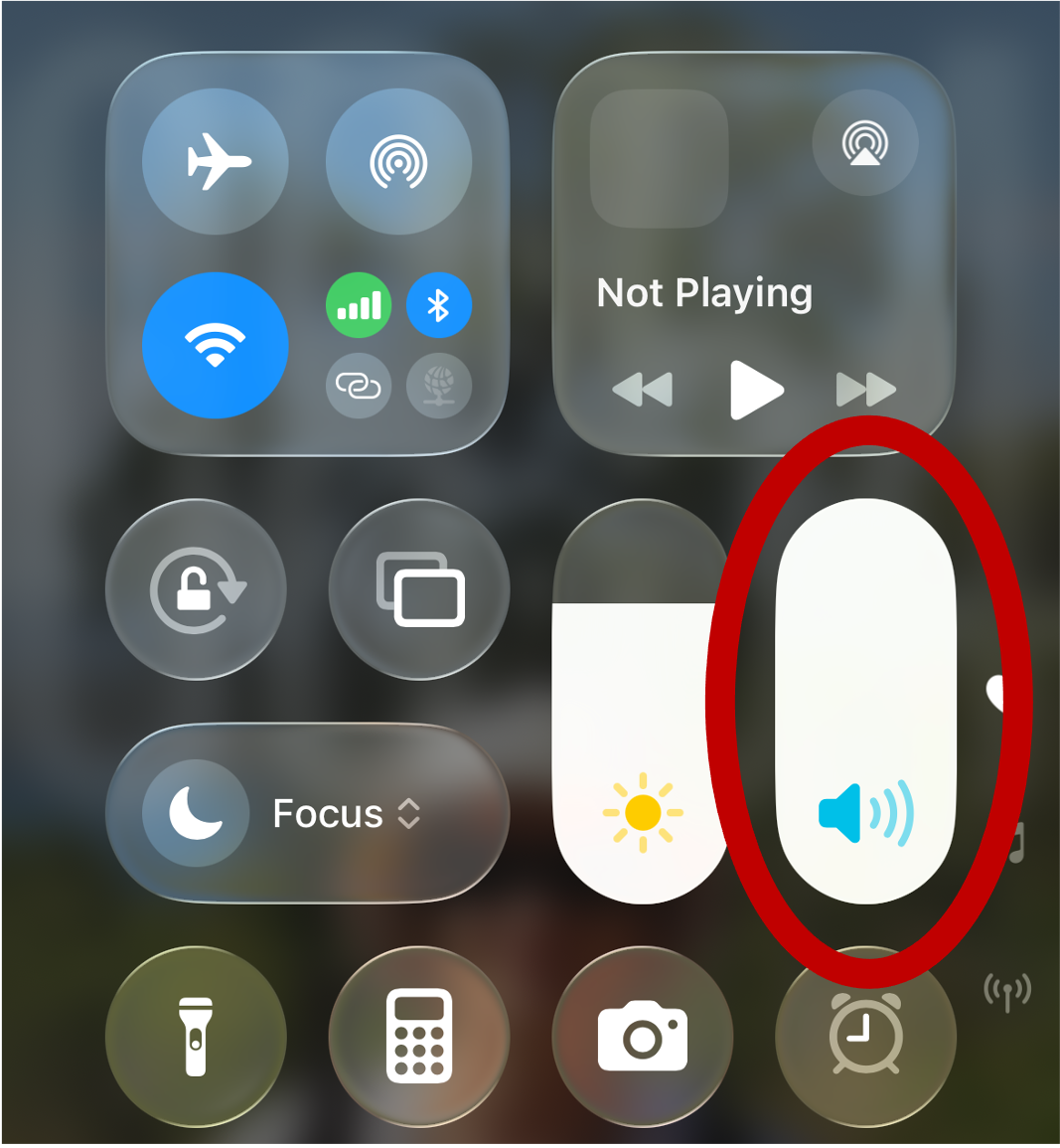 Control centre volume set to maximum